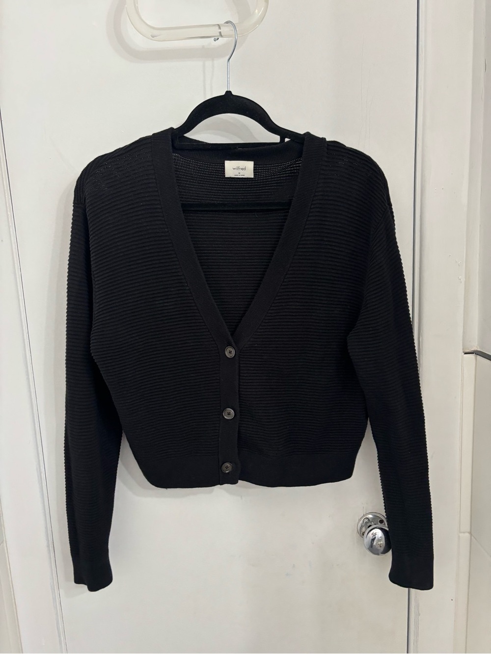 Wilfred Black Ribbed V-Neck Button Cardigan